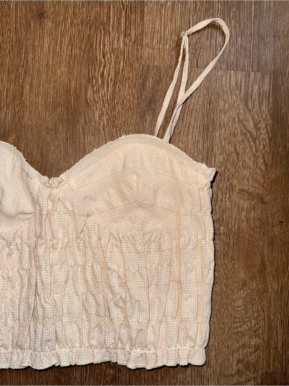 Zara Women’s Crop Top Gingham Ruched Beige White Size XS - Picture 2 of 5